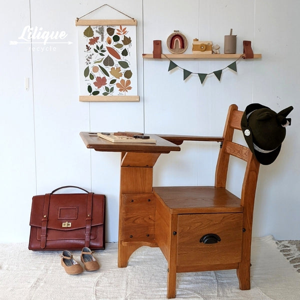 Pupitre d'écolier vintage en bois massif